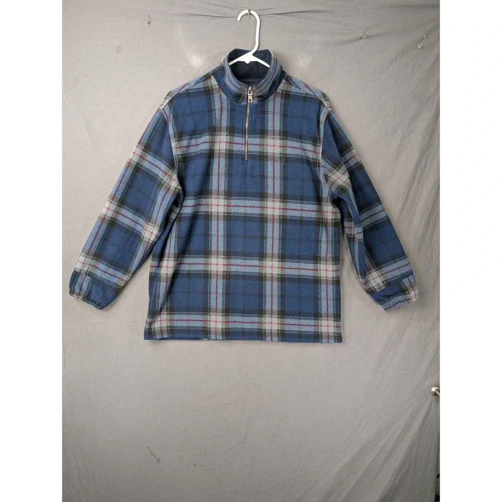 Nautica Mens Blue Plaid Fleece Quarter Zip Pullover Sweater Size M